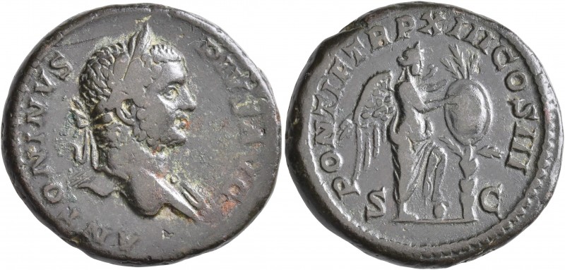 Caracalla, 198-217. As (Copper, 25 mm, 12.21 g, 12 h), Rome, 210. ANTONINVS PIVS...