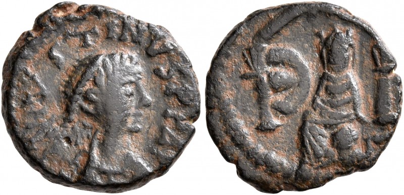 Justin I, 518-527. Pentanummium (Bronze, 14 mm, 2.09 g, 5 h), Antiochia. D N IVS...