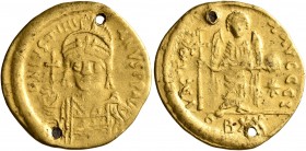 Justinian I, 527-565. Light weight Solidus of 20 Siliquae (Gold, 20 mm, 3.57 g, 6 h), Constantinopolis, 545-565. D N IVSTINIANVS P P AVG Helmeted and ...