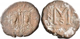 Justin II, with Sophia, 565-578. Follis (Bronze, 31 mm, 16.22 g, 11 h), Carthage, RY 8 = 572/3. DN IVSTINO ET SOFIA / [VITA] Facing busts of Justin II...
