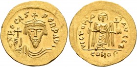 Phocas, 602-610. Solidus (Gold, 21 mm, 4.46 g, 7 h), Constantinopolis, 603-607. o N FOCAS PЄRP AVG Draped and cuirassed bust of Phocas facing, wearing...