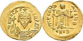 Phocas, 602-610. Solidus (Gold, 22 mm, 4.48 g, 7 h), Constantinopolis, 607-610. δ N FOCAS PERP AVI Draped and cuirassed bust of Phocas facing, wearing...