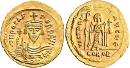 Phocas, 602-610. Solidus (Gold, 23 mm, 4.46 g, 7 h), Constantinopolis, 607-610. δ N FOCAS PERP AVI Draped and cuirassed bust of Phocas facing, wearing...