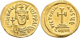 Heraclius, 610-641. Solidus (Gold, 20 mm, 4.43 g, 7 h), Constantinopolis, 610-613. d N hЄRACLIЧS P P AG Draped and cuirassed bust of Heraclius facing,...