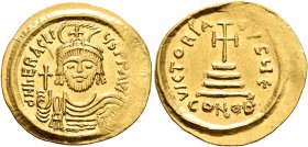 Heraclius, 610-641. Solidus (Gold, 22 mm, 4.48 g, 7 h), Constantinopolis, 610-613. d N hЄRACLIЧS P P AVG Draped and cuirassed bust of Heraclius facing...