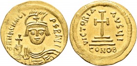 Heraclius, 610-641. Solidus (Gold, 21 mm, 4.48 g, 7 h), Constantinopolis, 610-613. d N hЄRACLIЧS P P AVG Draped and cuirassed bust of Heraclius facing...