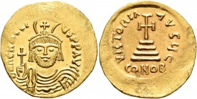 Heraclius, 610-641. Solidus (Gold, 21 mm, 4.41 g, 6 h), Constantinopolis, 610-613. d N hЄRACLIЧS P P AVG Draped and cuirassed bust of Heraclius facing...