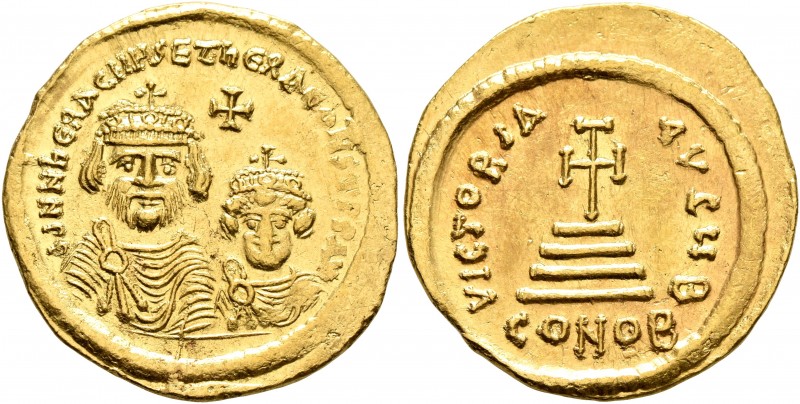 Heraclius, with Heraclius Constantine, 610-641. Solidus (Gold, 21 mm, 4.44 g, 7 ...