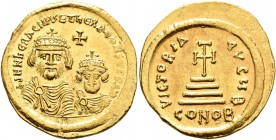 Heraclius, with Heraclius Constantine, 610-641. Solidus (Gold, 21 mm, 4.44 g, 7 h), Constantinopolis, circa 613-616. dd NN [hERACLIЧS ET hERA C]ONST P...