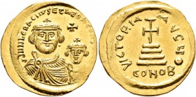 Heraclius, with Heraclius Constantine, 610-641. Solidus (Gold, 21 mm, 4.44 g, 7 h), Constantinopolis, circa 613-616. dd NN hERACLIЧS ET hERA C[ONST PP...
