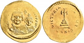 Heraclius, with Heraclius Constantine, 610-641. Solidus (Gold, 23 mm, 4.45 g, 7 h), Constantinopolis, circa 613-616. dd NN [hERACLIЧS ET hERA C]ONST P...