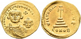 Heraclius, with Heraclius Constantine, 610-641. Solidus (Gold, 21 mm, 4.35 g, 7 h), Constantinopolis, circa 613-616. dd NN hERACLIЧS ET hERA C[ONST PP...