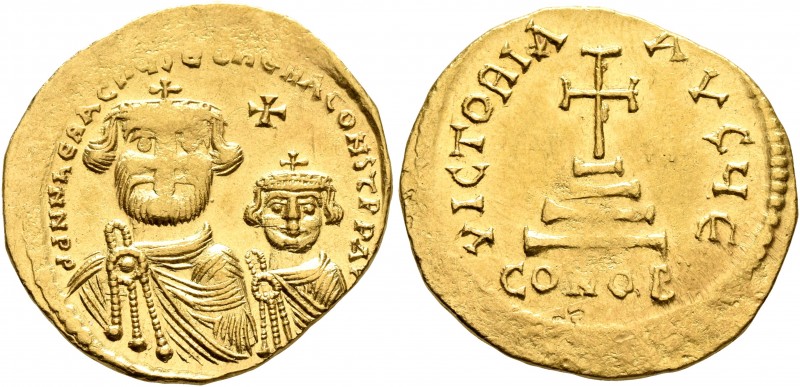 Heraclius, with Heraclius Constantine, 610-641. Solidus (Gold, 21 mm, 4.46 g, 7 ...