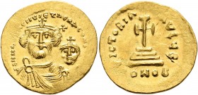 Heraclius, with Heraclius Constantine, 610-641. Solidus (Gold, 21 mm, 4.46 g, 7 h), Constantinopolis, circa 616-625. dd NN hERACLIЧS ET hERA CON[ST P ...