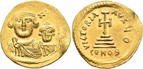 Heraclius, with Heraclius Constantine, 610-641. Solidus (Gold, 21 mm, 4.51 g, 7 h), Constantinopolis, circa 616-625. [dd NN hERACLIЧS ET hERA CONST P ...