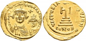 Heraclius, with Heraclius Constantine, 610-641. Solidus (Gold, 21 mm, 4.44 g, 7 h), Constantinopolis, circa 616-625. dd NN hERACLIЧS ET hERA CONST P P...
