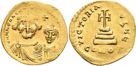 Heraclius, with Heraclius Constantine, 610-641. Solidus (Gold, 20 mm, 4.44 g, 7 h), Constantinopolis, circa 616-625. dd NN hERACLIЧS [ET hERA CONST P ...