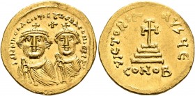 Heraclius, with Heraclius Constantine, 610-641. Solidus (Gold, 20 mm, 4.46 g, 7 h), Constantinopolis, circa 625-629. δδ NN hЄRACLIЧS ЄT hЄRA CONST PP ...
