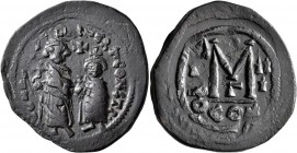Heraclius, with Heraclius Constantine, 610-641. Follis (Bronze, 32 mm, 11.18 g, 7 h), Constantinopolis, RY 3 = 612/3. δδ NN hERACLIЧS ET hЄRA CONST P'...