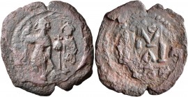 Heraclius, with Heraclius Constantine, 610-641. Follis (Bronze, 34 mm, 9.00 g, 7 h), 'sword issue', Constantinopolis, RY 20 = 629/30. Heraclius, on th...