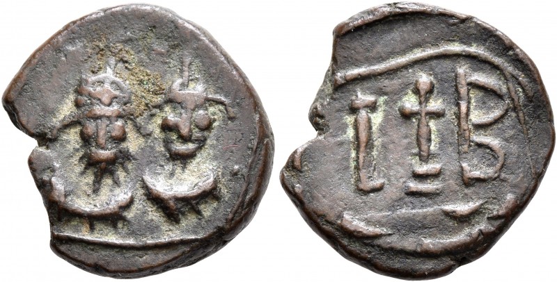 Heraclius, with Heraclius Constantine, 610-641. 12 Nummi (Bronze, 17 mm, 3.85 g,...