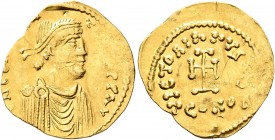 Constans II, 641-668. Tremissis (Gold, 17 mm, 1.25 g, 6 h), Constantinopolis. [δ N CONSTANTINЧS] P P AV Diademed, draped and cuirassed bust of Constan...