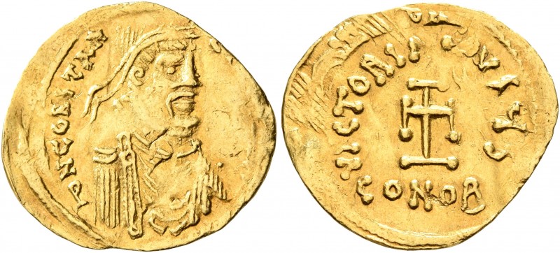 Constans II, 641-668. Tremissis (Gold, 18 mm, 1.43 g, 7 h), Constantinopolis. δ ...