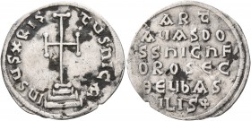 Artavasdus, 742-743. Miliaresion (Silver, 21 mm, 1.64 g, 12 h), with Nicephorus I, Constantinopolis. IҺSЧS XRISTЧS nICA Cross potent on three steps. R...