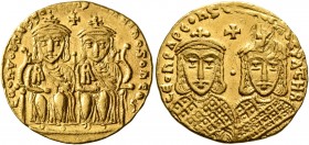 Leo IV the Khazar, with Constantine VI, 775-780. Solidus (Gold, 21 mm, 4.45 g, 6 h), Constantinopolis. LЄOҺ VS S ЄςςOҺ COҺSTAҺT O ҺЄOS Crowned and dra...