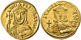 Nicephorus I, with Stauracius, 802-811. Solidus (Gold, 21 mm, 4.42 g, 6 h), Constantinopolis, 803-811. ҺICIFOROS bASILЄ' Crowned and draped bust of Ni...
