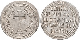 Michael III "the Drunkard", 842-867. Miliaresion (Silver, 24 mm, 1.72 g, 11 h), Constantinopolis, circa 866-867. IҺSЧS XRISTЧS ҺICA Cross potent set o...