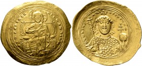 Constantine IX Monomachus, 1042-1055. Histamenon (Gold, 31 mm, 4.41 g, 6 h), Constantinopolis. +IhS XIS RЄX RЄςNANTIҺm Christ, nimbate, seated facing ...