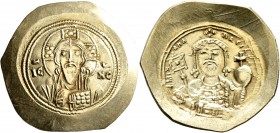 Michael VII Ducas, 1071-1078. Histamenon (Electrum, 28 mm, 4.45 g, 6 h), Constantinopolis. Bust of Christ Pantokrator facing, wearing tunic and palliu...