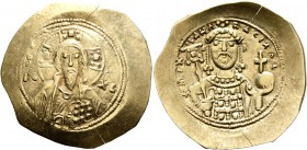 Michael VII Ducas, 1071-1078. Histamenon (Electrum, 28 mm, 4.39 g, 6 h), Constantinopolis. Bust of Christ Pantokrator facing, wearing tunic and palliu...