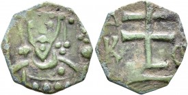 Alexius I Comnenus, 1081-1118. Half Tetarteron (Bronze, 13 mm, 0.61 g, 6 h), uncertain mint. Half-length bust of Alexius I facing, wearing loros and c...