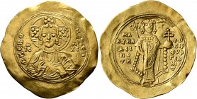 Manuel I Comnenus, 1143-1180. Hyperpyron (Gold, 33 mm, 4.33 g, 6 h), Constantinopolis, circa 1143-1152. +ΚЄ ROHΘЄI Nimbate bust of Christ facing, wear...