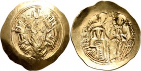 Michael VIII Palaeologus, 1261-1282. Hyperpyron (Electrum, 28 mm, 4.28 g, 7 h), Constantinopolis. Bust of Virgin Mary, orans, within city walls furnis...