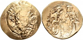 Michael VIII Palaeologus, 1261-1282. Hyperpyron (Electrum, 26 mm, 4.00 g, 6 h), Constantinopolis. Bust of Virgin Mary, orans, within city walls furnis...