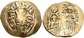 Michael VIII Palaeologus, 1261-1282. Hyperpyron (Electrum, 27 mm, 4.31 g, 7 h), Constantinopolis. Bust of Virgin Mary, orans, within city walls furnis...