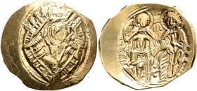 Michael VIII Palaeologus, 1261-1282. Hyperpyron (Electrum, 26 mm, 4.18 g, 7 h), Constantinopolis. Bust of Virgin Mary, orans, within city walls furnis...