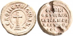 Nikephoros, imperial spatharokandidatos and asekretis, 9th century. Seal (Lead, 21 mm, 8.24 g, 11 h). KЄ ROHΘ' TⲰ CⲰ Δ૪Λ, Cross on steps, within pearl...