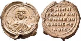 Niketas Methodios, 11th century. Seal (Lead, 24 mm, 11.70 g, 12 h). MHP -ΘV The Mother of God “Blachernitissa”, nimbate, raising both hands in prayer....