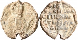 Eirene Radene, zoste (chief lady-in-waiting of the empress), 2nd half of 11th century. Seal (Lead, 34 mm, 20.37 g, 12 h). [ MHP ]-ΘV Nimbate Mother of...