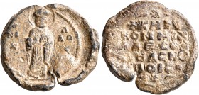 Kerukos (Georgian Kvirike or Latin Cyricus/Quiricus), 3rd quarter 11th century. Seal (Lead, 24 mm, 7.25 g, 12 h). O / NI/K-Λ/AO/C Saint Nicholas stand...