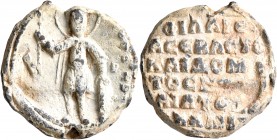 Philaretos Brachamios, protosebastos and domestikos of the scholai of the East, 1081-1087. Seal (Lead, 23 mm, 9.88 g, 12 h). On the left, [O AΓIOC]; o...