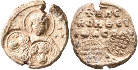 Johannes, protospatharios (undertype) and Georgios (overtype), 11th century. Seal (Lead, 24 mm, 8.99 g, 12 h). [ MHP ] - ΘV Nimbate Mother of God, eit...