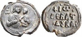 Johannes Doukas, sebastos, 12th century. Seal (Lead, 30 mm, 14.27 g, 12 h). MHP - [ΘV]
 The Mother of God “Hodegetria”, nimbate, wearing chiton and ma...