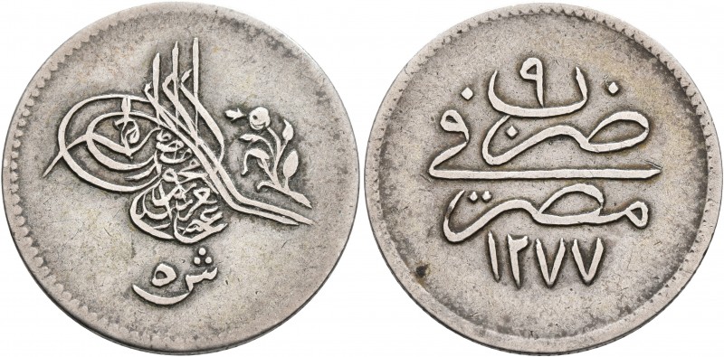 ISLAMIC, Ottoman Empire. 'Abd al-'Aziz, AH 1277-1293 / AD 1861-1876. 5 Kurush (S...