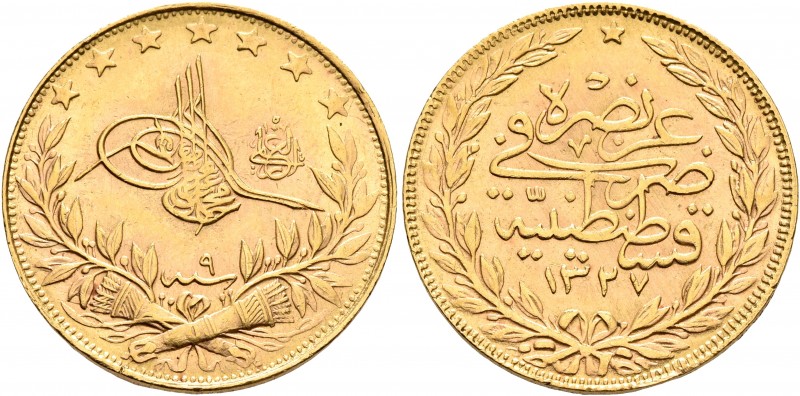 ISLAMIC, Ottoman Empire. Mehmed V Rashad, AH 1327-1336 / AD 1909-1918. 100 Kurus...