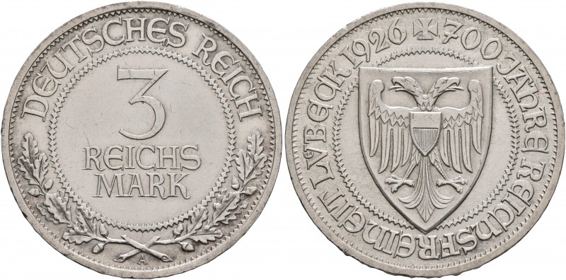 GERMANY. Weimarer Republik. 1918-1933. 3 Reichsmark (Silver, 30 mm, 15.00 g, 12 ...